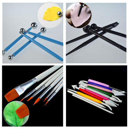 62pcs Gumpaste Flowers and Leaves Fondant Tool Leaf Tool Kit Gum Paste Flower Cutter Set Stainless Steel Flower Cutter Silicone Molds Foam Pad Veining Board Ball Tools Modelling Tools Brushes