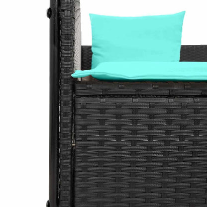 Roanoer Outdoor Double Chaise Lounge Set Black PE Rattan Patio Sofa with Retractable Canopy & Privacy Curtains 17 x 18.3 x 29 in Sunbathing Recliner for Garden Poolside Backyard