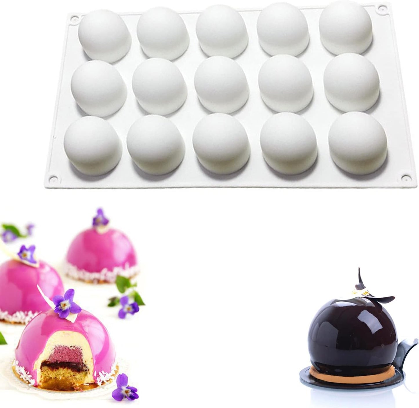 OCPO Kitchen Truffle Silicone Mold for Baking Mousse Cake, Non-Stick & Easy Release, 15-Cavity Truffle Ball Shape