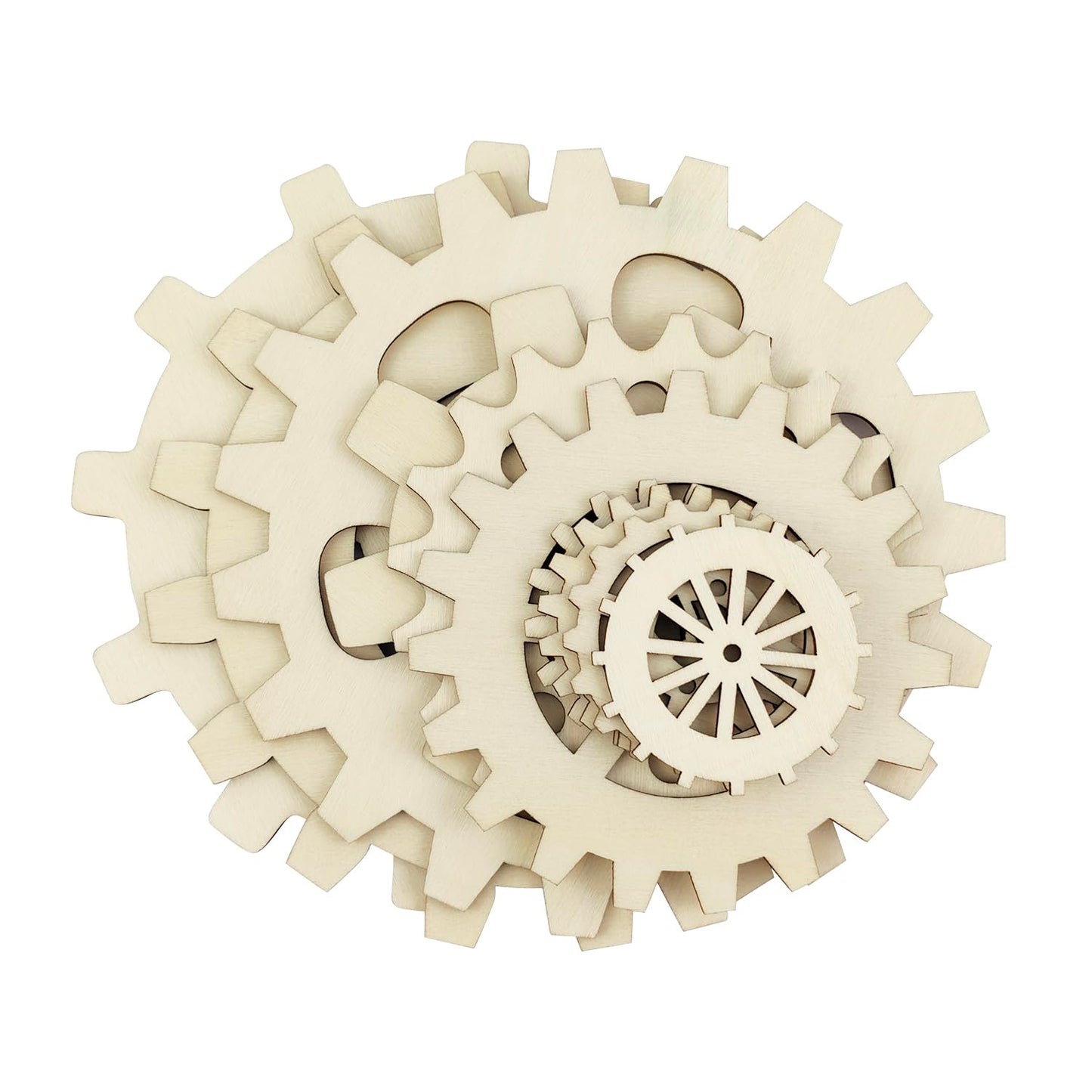 10 Pcs Wooden Gear Set up to 5.9" Wood Gear Cutouts Unfinished Wood Gear Crafts Decorations Steampunk Design DIY Paint The Gears Craft Supplies