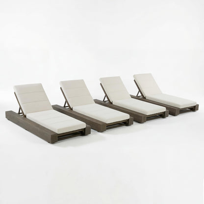 Christopher Knight Home Tory Acacia Wood Chaise Lounge Chair Outdoor Set of 4, Poolside Sun Lounger Recliner, Patio Outdoor Chaise Lounge with Cushions, Adjustable Backrest Lounge Sofa, Grey+Beige