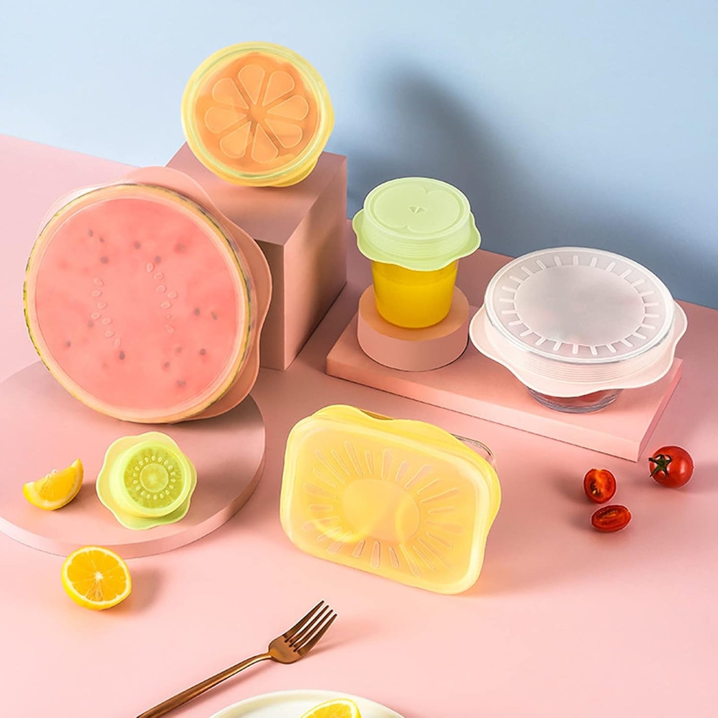 Food Storage Silicone Stretch Lids Set, 6 Pcs Different Sizes, Fruit Pattern Food-grade Reusable Covers, Microwave Safe