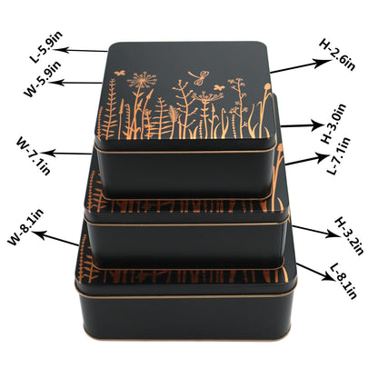 PHILPETY Decorative Storage Box Rural Tin Gift Box Tinplate Candy Cookie Jars Square Storage Containers with Lids for Chocolate Candy Tea Coffee Cosmetics Jewelry Photos Gift Case 3Pcs