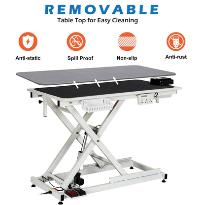 50" Hydraulic Dog Grooming Table for Pet, Professional Electric Dog Groom-ing Table, Heavy Duty Height Adjustable Pet Grooming Tabl-e with Grooming Arm &Anti Slip Tabletop, Capacity Up to 300LB, White