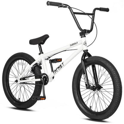 cubsala Freestyle BMX Bike, 20 Inch Yaphet Bicycle for Teen Beginner and Adult Riders, Bike with Hi-Ten Steel Frame, White