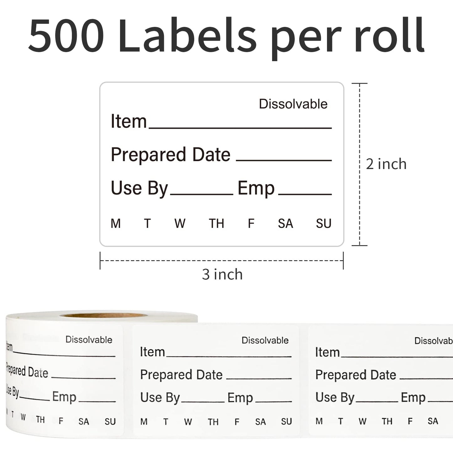 L LIKED 500 Pcs Dissolvable Food Labels Large Size 2" x 3" Food Storage Stickers Use by Shelf Life Labels for Food Storage