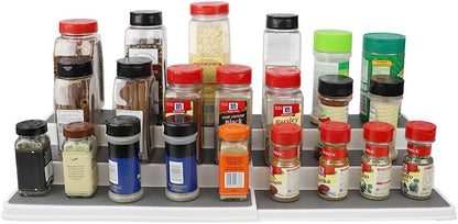 Home Basics 3-Tiered Plastic Expandable Spice Rack - Adjustable Length Kitchen Organizer for Cabinet, Pantry, or
