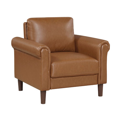 Lexicon 35" W Living Room Accent Chair, Faux Leather Upholstered Armchair with Rolled Armrest for Bedroom/Office/Waiting Room, Single Sofa Chair, Brown