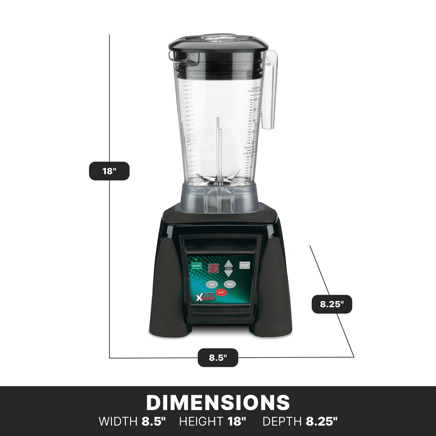 Waring Commercial MX1100XTX 3.5 HP Blender with Electronic Keypad, Pulse Function, 30 SecondCountdown Timer and a 64 oz. BPA Free Container, 120V, 5-15 Phase Plug,Black