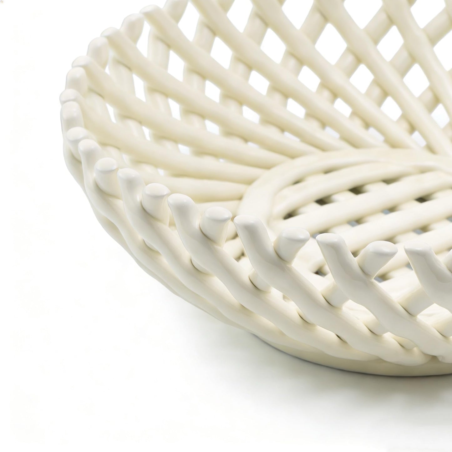 SUNKAHOY Ceramic Fruit Bowl Basket Bowl for Kitchen 10 Inches Handmade Ceramic Decorative Bowls Fruit Basket for Fruit, Vegetables,Gift,Table Countertop,Home (White)