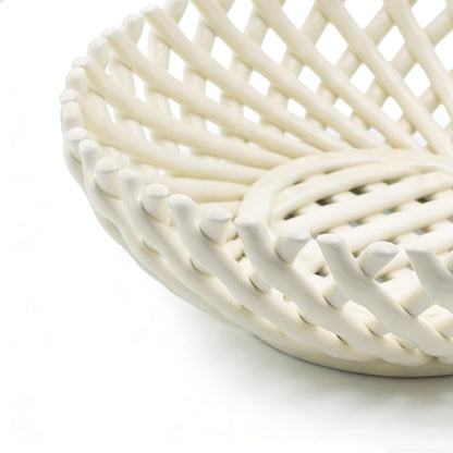 SUNKAHOY Ceramic Fruit Bowl Basket Bowl for Kitchen 10 Inches Handmade Ceramic Decorative Bowls Fruit Basket for Fruit, Vegetables,Gift,Table Countertop,Home (White)