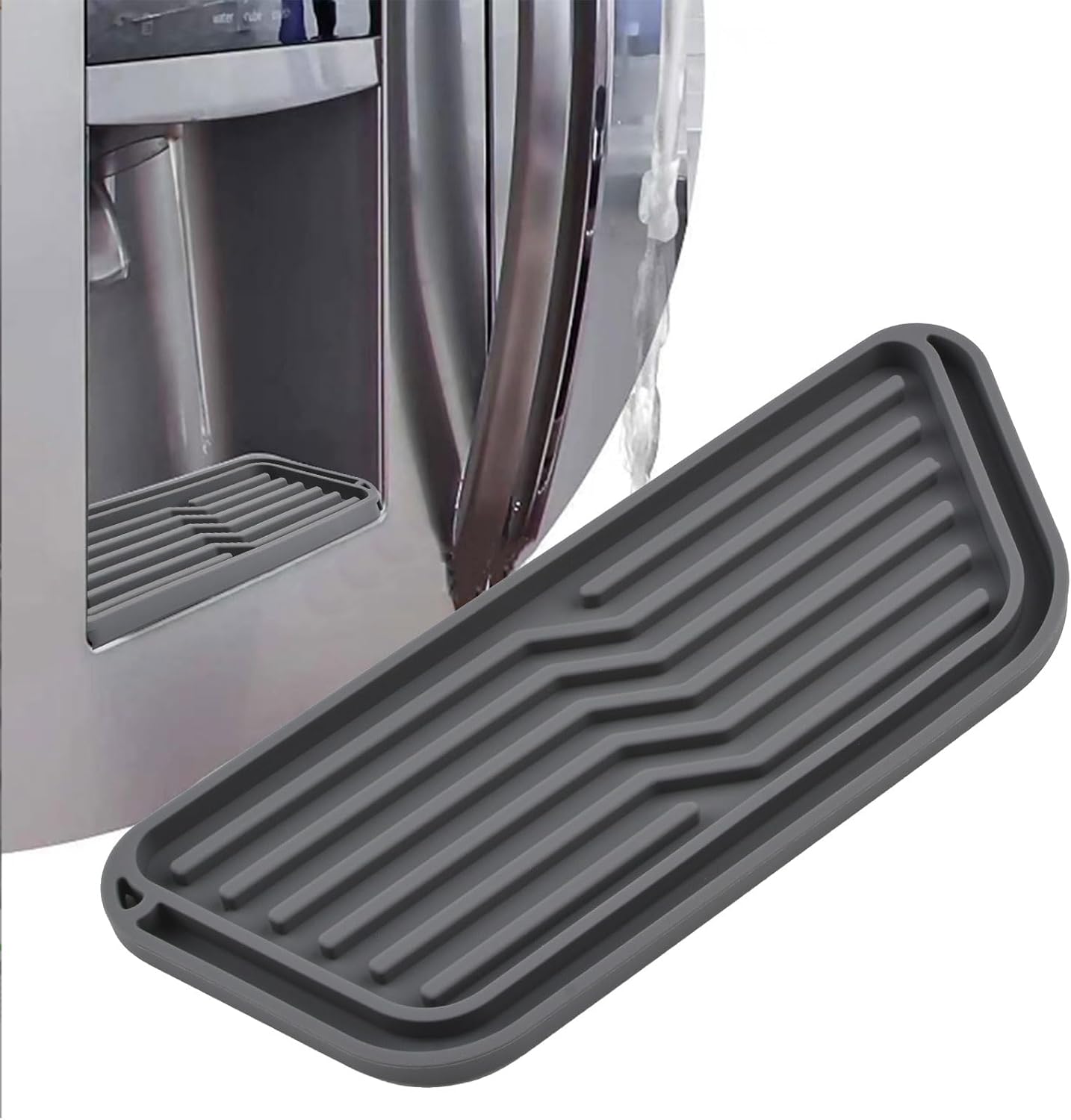Refrigerator Drip Catcher Tray, Non-Slip Silicone Rectangular Cuttable Water Dispenser Drip Tray for Fridge Spills