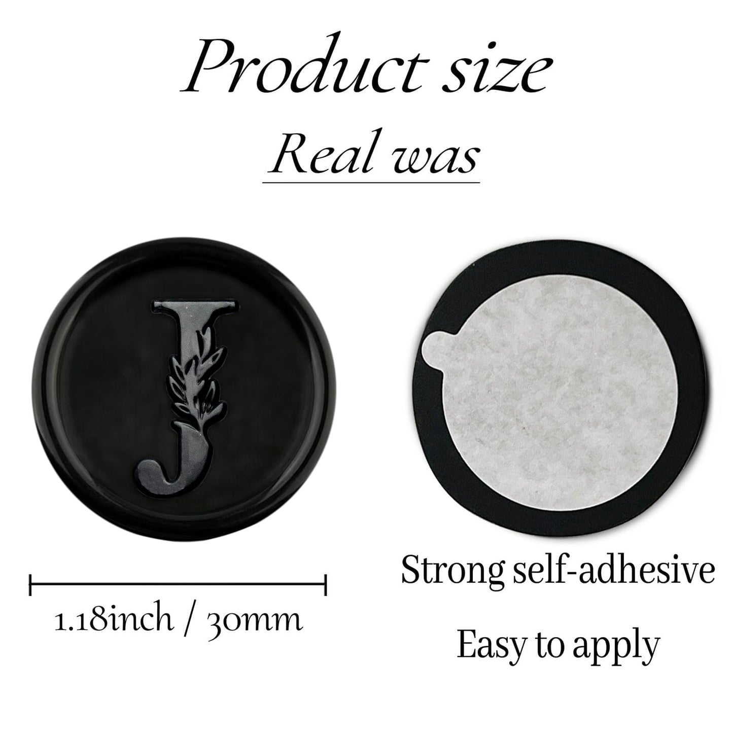 100Pcs Black Wax Seal Stickers Handmade Vintage Botanical Leaves Adhesive Letter Wax Stickers for Wedding Party Invitations, Envelope, Gift Wrap, Christmas(Initial J, Black)