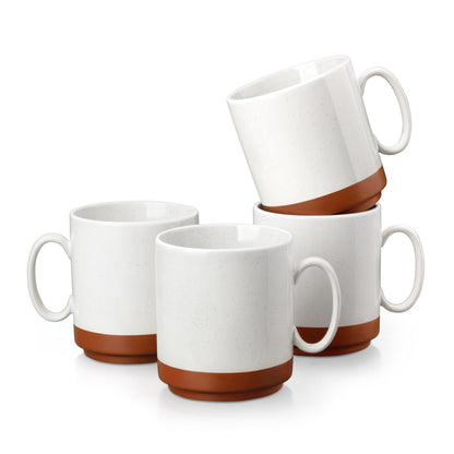 MALACASA 12oz Ceramic Coffee Mugs Set of 4, Stackable Coffee Cups with Straight-Sided Design, Mugs for Coffee, Latte, Tea, Hot Chocolate, Cappuccino and Cocoa, Microwave & Dishwasher Safe, Khaki White