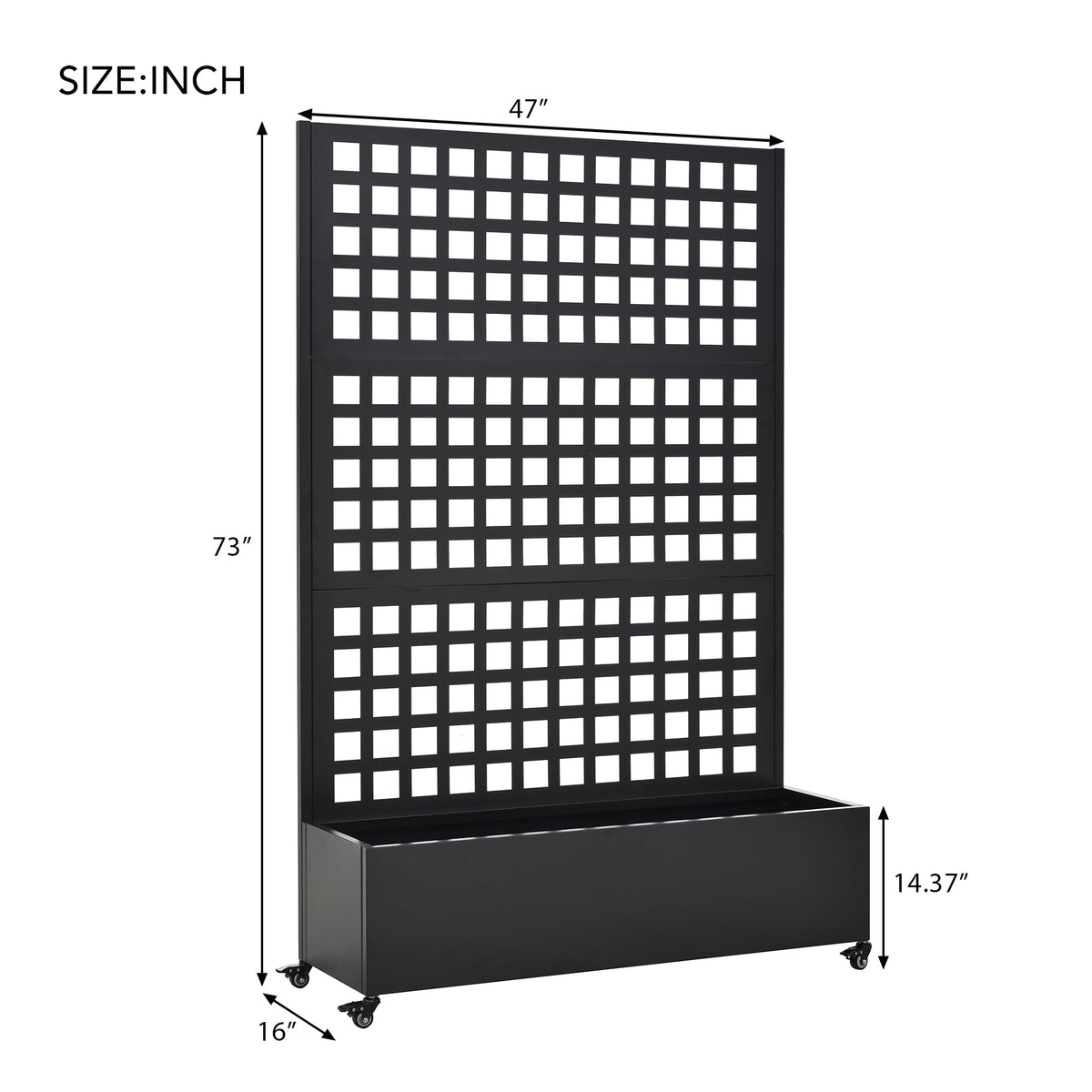 KEIKI 73"x47"x16" Planter Trellis Box with Wheels, Metal Outdoor Resin Raised Garden Bed for Climbing Plants, Large Weather-Resistant Design, Black