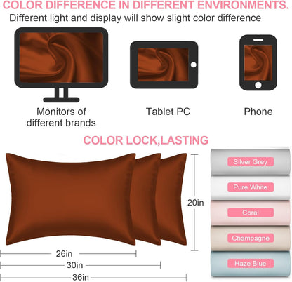 Skiennix Silk Pillowcases - 2 Pack King Size, Hidden Zipper, Breathable Cooling Satin in Burnt Orange