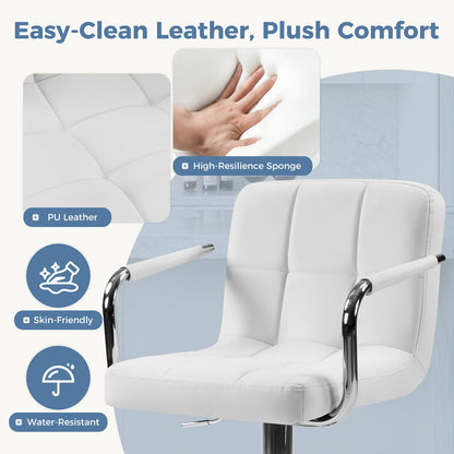 DUMOS Bar Stools Set of 4, Adjustable Swivel Bar Chairs with Padded Armrests and Ergonomic Backrest for Kitchen Island Counter Pub Dining Room, Water-Resistant PU Leather, White
