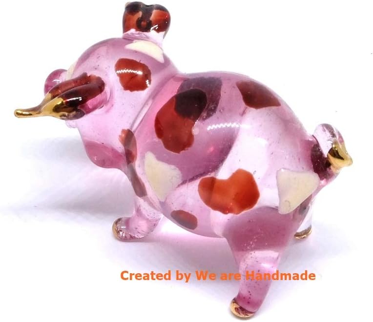 Handmade Mini 2" Blown Glass Pig Figurine, Pink with 22K Gold Accents, Unique Gift Ideas and Decor No.2