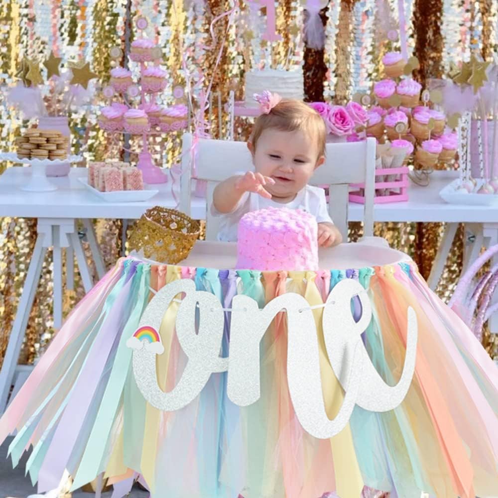 1st BEISHIDA Birthday High Chair Banner Garland - Pastel Rainbow Baby Shower Decorations,Rainbow Theme Banner for First