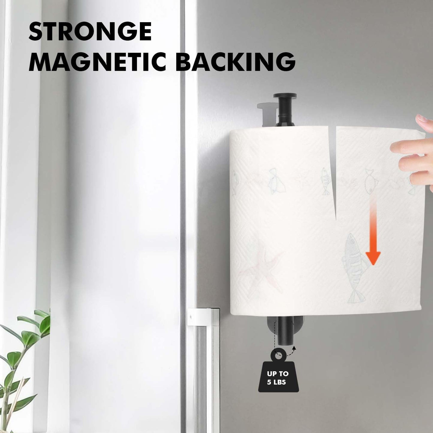 KIHOGEM Magnetic Paper Towel Holder, One Hand Operable Paper Towel Holder Wall Mount Self Adhesive and Strong Magnetic Backing for Kitchen Refrigerator Grill RV(Black)