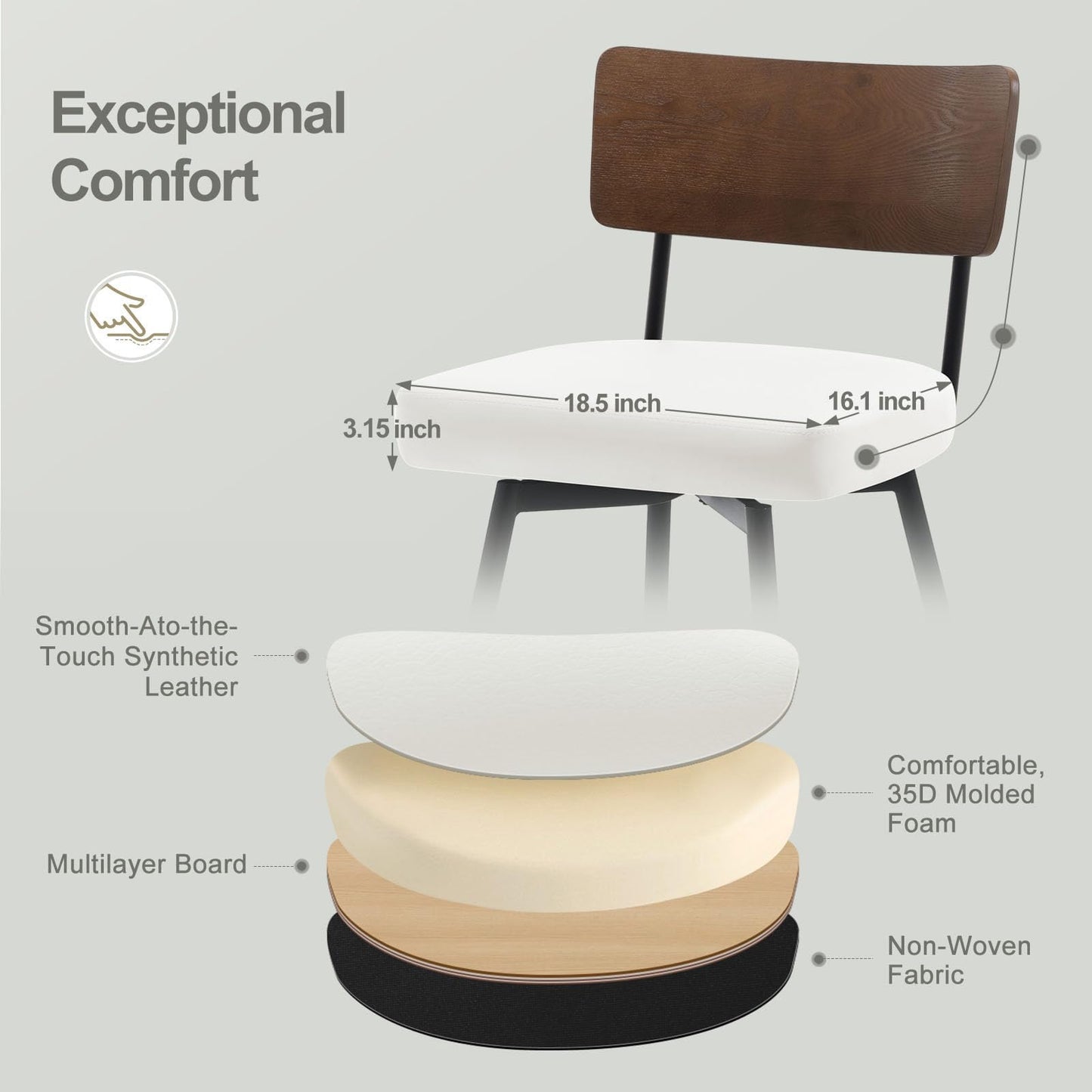 Bekrvio Counter Height Swivel Bar Stools Set of 4, Upholstered Faux Leather Barstools with Wood Backs and Metal Legs, 26" Seat Height Counter Bar Stool for Kitchen Island, White