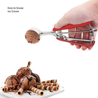Cookie Scoop Set, 3Pcs Ice Cream Scoop, Cookie Scoops for Baking Set of 3, 18/8 Stainless Steel Cookie Scooper for Baking, Ice Cream Scooper with Trigger Release, Red Soft Grip Cookie Dough Scoop