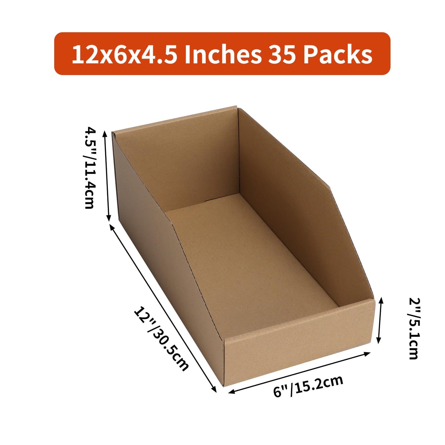 ZBEIVAN Corrugated Cardboard Storage Bins,12x6x4.5inch, 35 Packs, Brown
