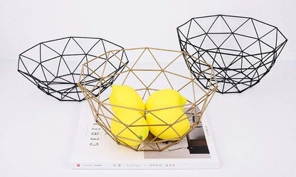 Geometric Metal Wire Fruit Bowl, Iron Arts Fruit Storage Basket for Kitchen Counter (Black, Large)