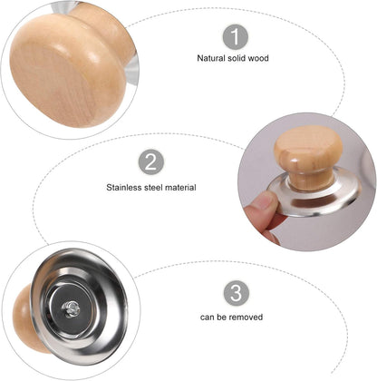Cabilock 12pcs Wooden Pot Lid Knobs - Replacement for Cookware, Easy to Clean for Woks, Steamers, Soup Pots