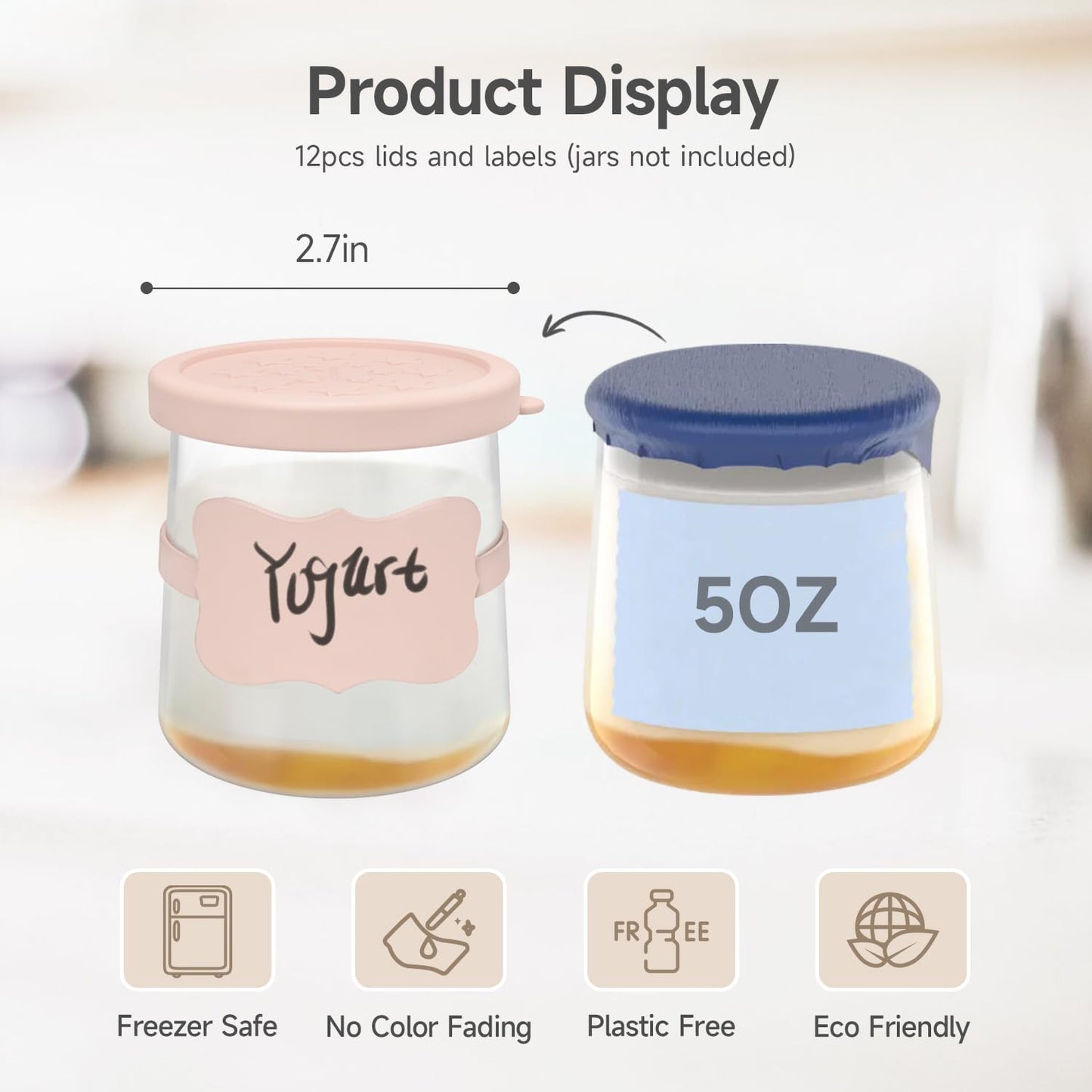 12 Pack 5oz Sophico Oui Yogurt Jar Lids Silicone, Leak Proof Covers Fit For Oui Glass Jar with Silicone Reusable Bottle