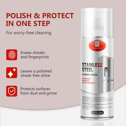 Stainless Steel Cleaner & Polish （17OZ Pack of 2）- Quick Shine, Streak-Free Formula - Safe for Appliances, Cookware, Sinks - Restores Shine - Eco-Friendly