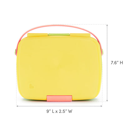 Munchkin Lunch Bento Box for Kids and Toddlers, Includes Stainless Steel Utensils, BPA-Free, 18 Months and Up, Pink/Green/Yellow