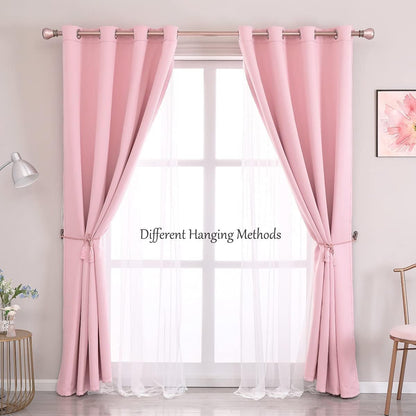2 52x84 Inches Pink Blackout Curtains with Sheer Overlay, Panels, Thermal Insulated & Soundproof, Lace Trim