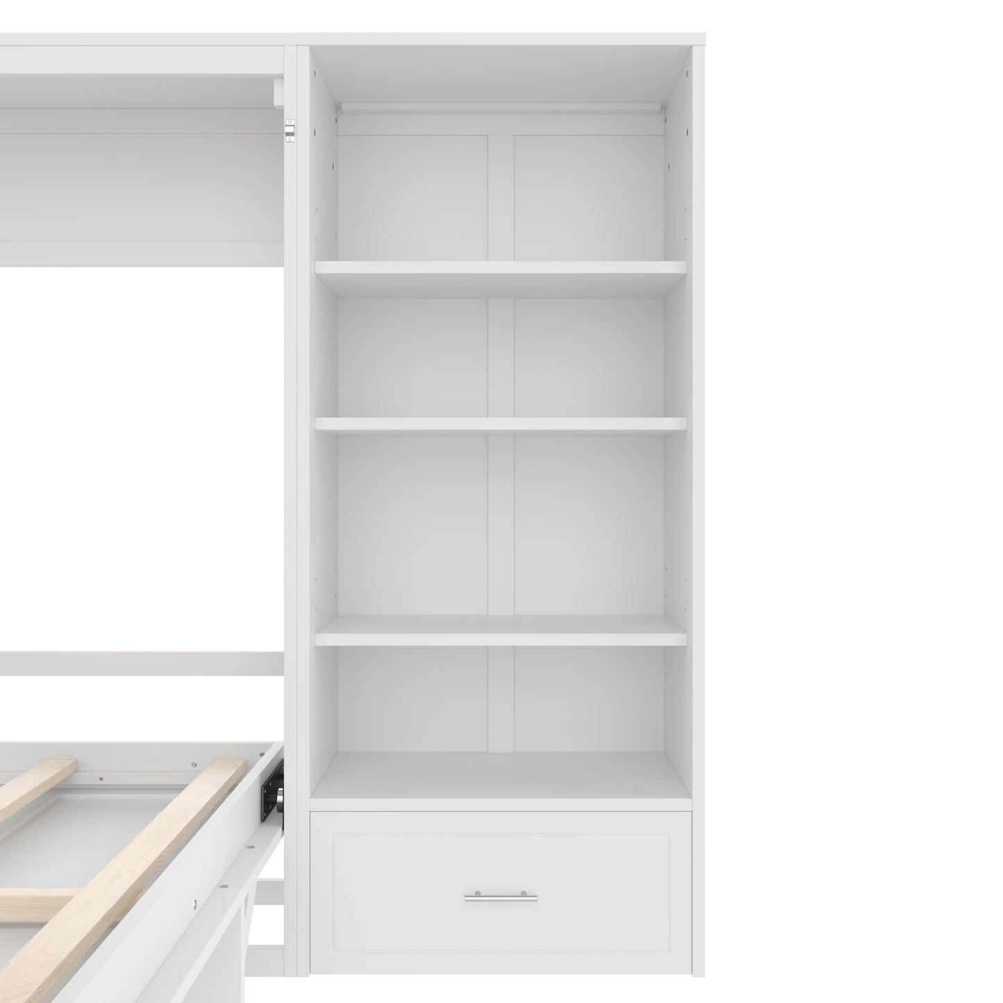 Bellemave Queen Murphy Bed with Height Adjustable Storage Compartments and Shelf, Wall Bed Frame, Murphy Cabinet with Foldable Panel, Noisy Free, for Guest Bedroom, Living Room, White