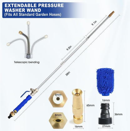 Yiliaw High Pressure Power Washer Wand - 38 Inch Garden Hose Nozzle Sprayer with 3 Sprayer Nozzle for Gutter, Patio,