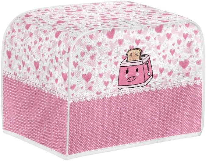 Toaster Cover, Pink Cartoon 4 Slice, Small Appliance Dust Covers, Pink Polka Dot Heart Print, Machine Washable