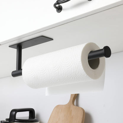 theaoo Paper Towel Holder - Under Cabinet Paper Towel Holder for Kitchen, Adhesive Paper Towel Roll Rack for Bathroom Towel, Wall Mounted Matte Black Paper Towel Rack, SUS304 Stainless Steel(1, Black)