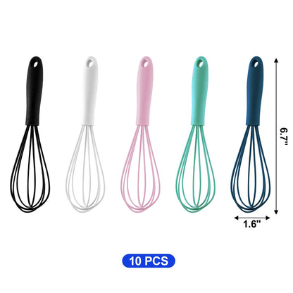 LAPXSNZD 10-Piece Mini Multicolor Silicone Whisks, Non-Stick, Heat-Resistant Up to 500°F, Perfect for Mixing, Whisking, Stirring, Baking