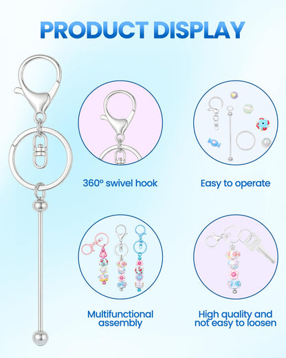 RQAYE 30pcs Beadable Keychains Keychain Bulk kit Cute Blank Bead Keychain Strip DIY Men's and Women's Making Supplies Crafts, Jewelry, Bag Accessories, Customized Project Gifts (Multicolor)