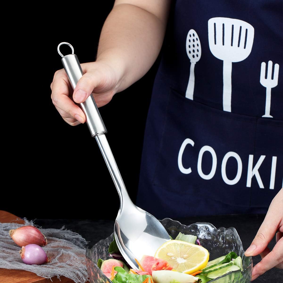 Berglander Solid Spoon, Stainless Steel Cooking Spoon, Basting Spoon, Non-Stick, Heat Resistant, Dishwasher Safe
