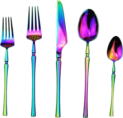 Gugrida Rainbow Silverware Set, 5-Piece 18/10 Stainless Steel Flatware Cutlery Set for 1, Dishwasher Safe