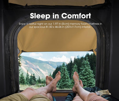 Sanhima Rooftop Tent Hard Shell - Hotham Lite Overland Aluminium Roof Top Tent 4.56" Slimline, w/Tri-Color LED Strip Light & 1.97” Thick Mattress, for Car SUV Truck Camping, 2-3 People Tent (Khaki)