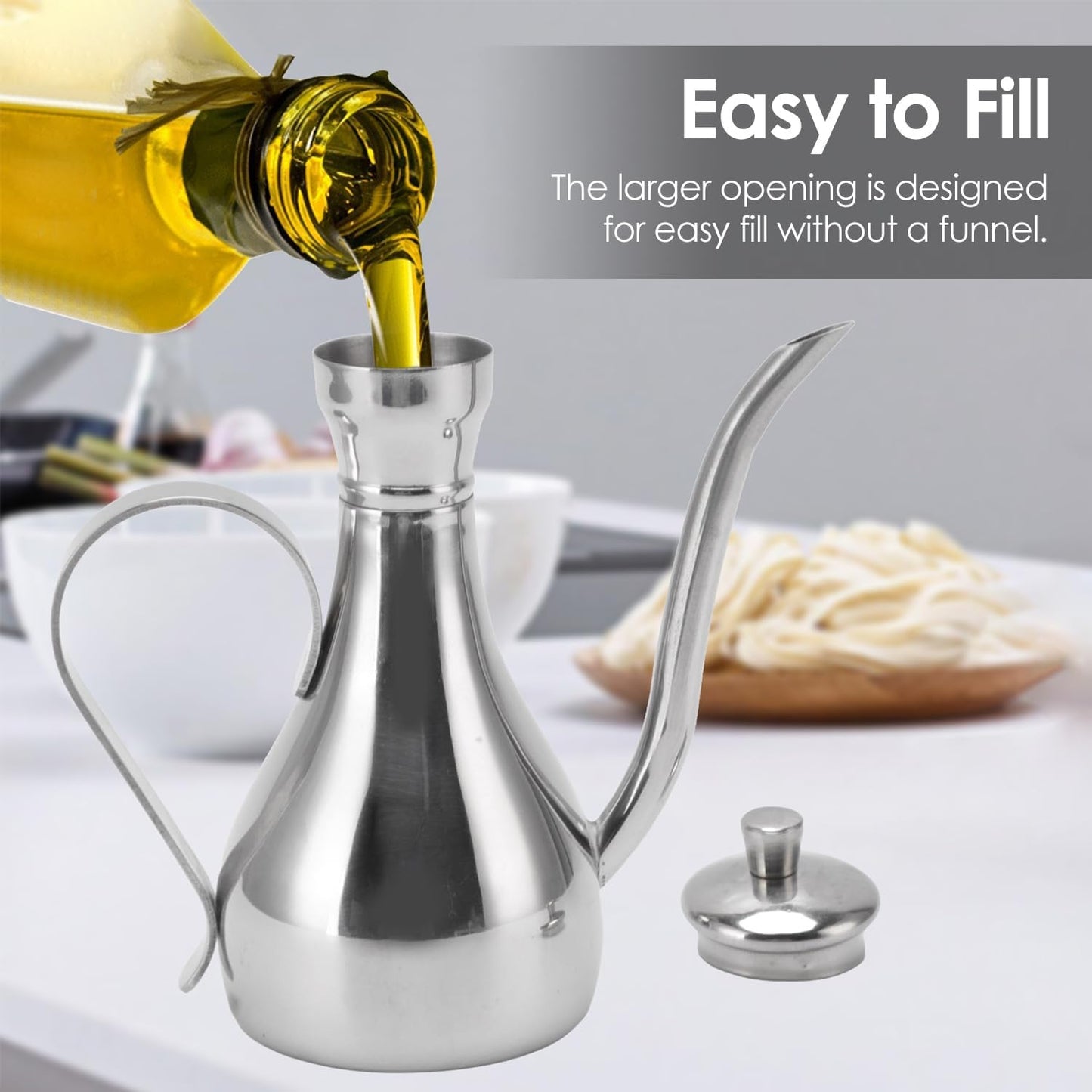 11oz/350ml Stainless Steel Oil Dispenser Bottle, Non Drip Leak Proof Pouring Pot for Olive Oil, Vinegar, Soy Sauce