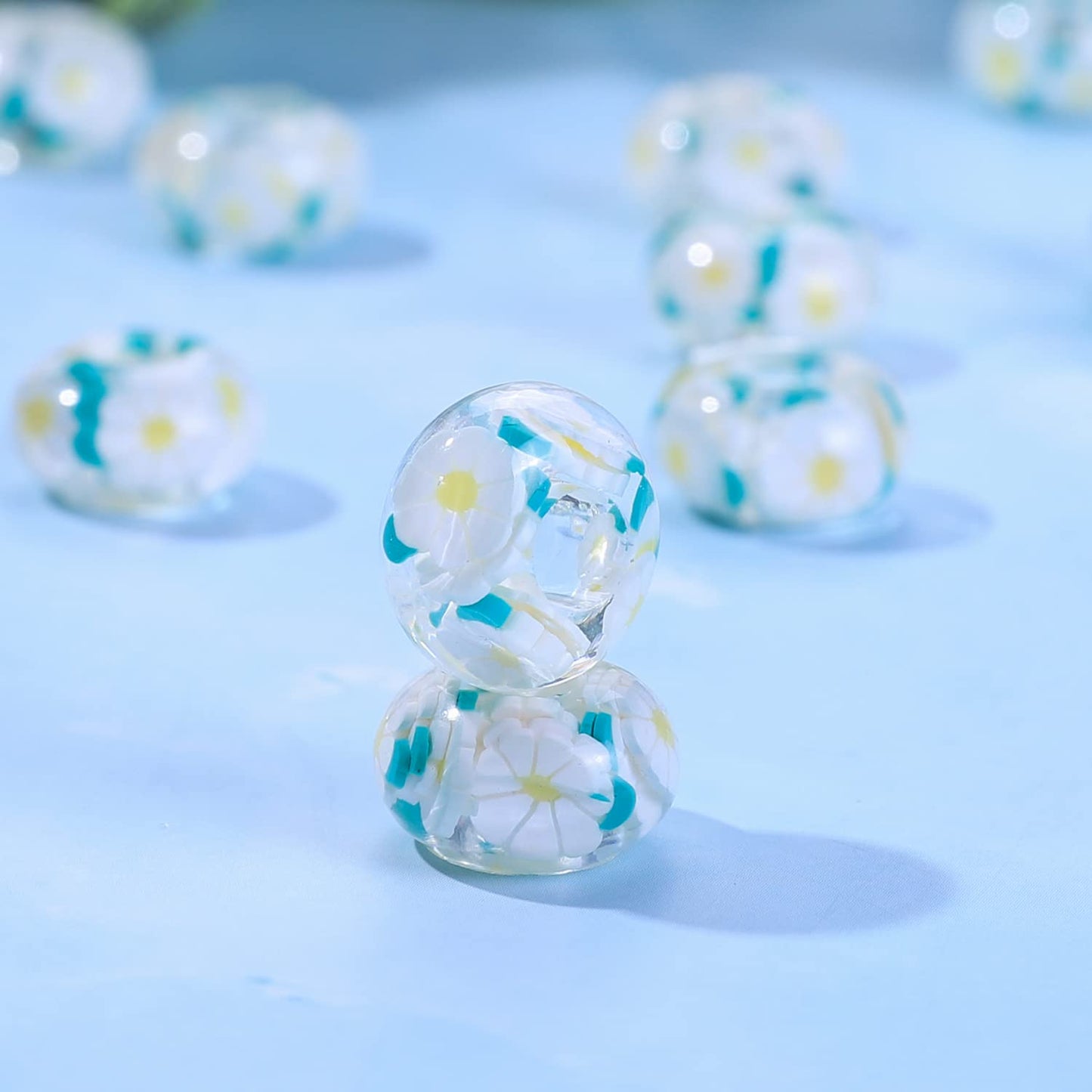 AIPRIDY Girls' Lucky Lover Amber Beads, Big Hole Spacer European Craft Beads for DIY Charms Bracelet Jewelry Making (Eight Petal White)