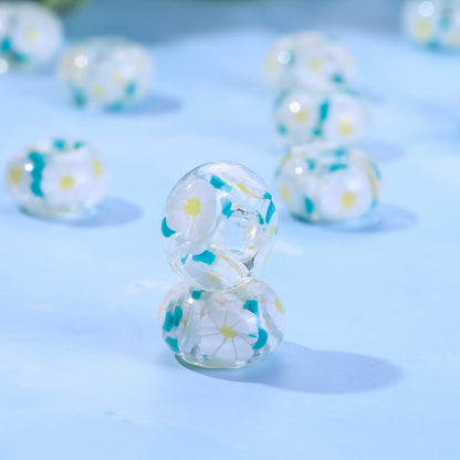 AIPRIDY Girls' Lucky Lover Amber Beads, Big Hole Spacer European Craft Beads for DIY Charms Bracelet Jewelry Making (Eight Petal White)