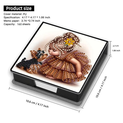 FRANDEK Girl and Dog Creative Diamond Art Desk Organizer, DIY PU Note Box with 160 Sheets, All-in-One Gift Set for Craft Lovers, Elegant Mosaic Kits for Home & Office