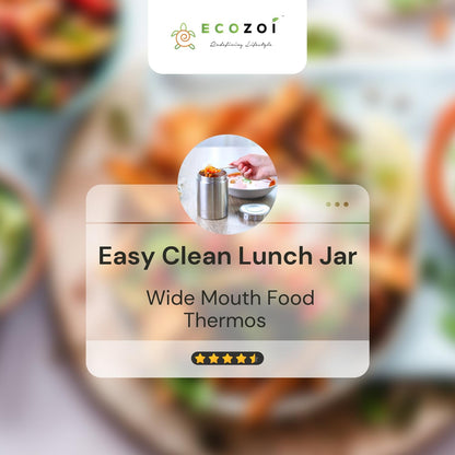 ecozoi Stainless Steel Insulated Lunch Box, Vacuum Insulated Food Jar, 17 Oz + Spork + Lunch Bag