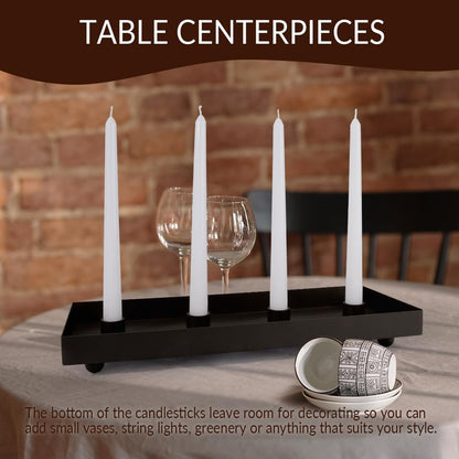 TELOSMA Advent Candle Holder - Matte Black Iron Tray for 4 Taper Candles | Perfect for Thanksgiving & Christmas Decor