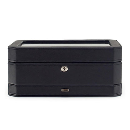 WOLF Windsor 10-Piece Watch Box with Drawer, Black - Features 10 Watch Compartments, Eight Ring Rolls & 17 Jewelry Compartments - Vegan Leather Exterior