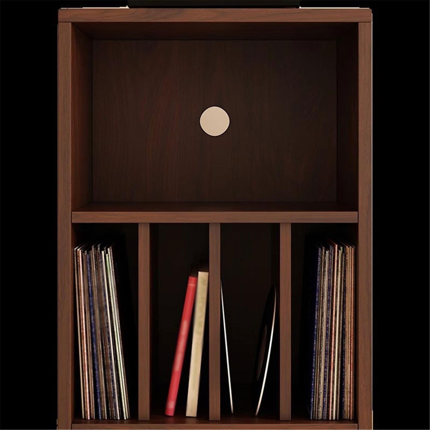 uP9sF2mD DVD Shelf Organizer Wooden Vinyl Record Low Cabinet with Drawers Storage Unit Display Holder CD Storage Rack(Walnut colour)